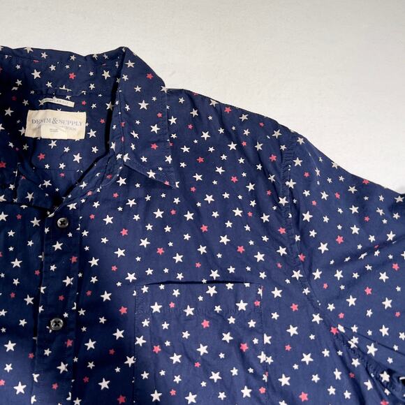 Denim & Supply Ralph Lauren Button Shirt Men XXL Reg Fit Red White Stars on Blue - Picture 7 of 12